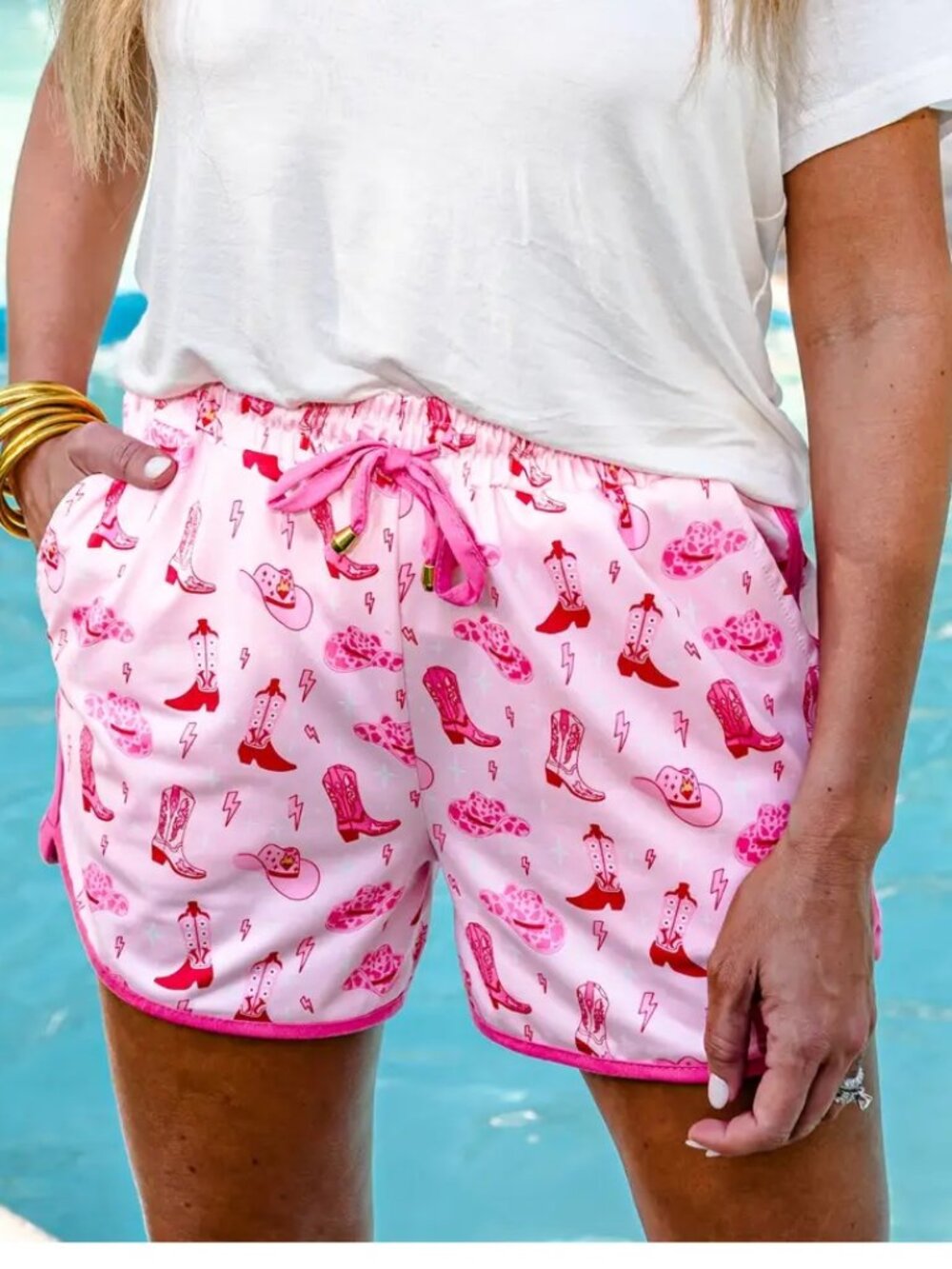 Let's Go Girls Pink Western Print Drawstring Everyday Shorts